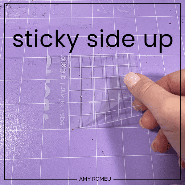 strong grip transfer tape on purple Cricut cutting mat