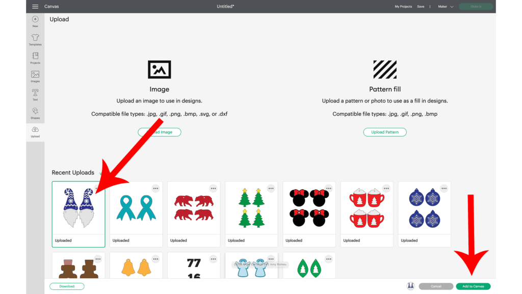 uploading gnome earring SVG to Cricut Design Space