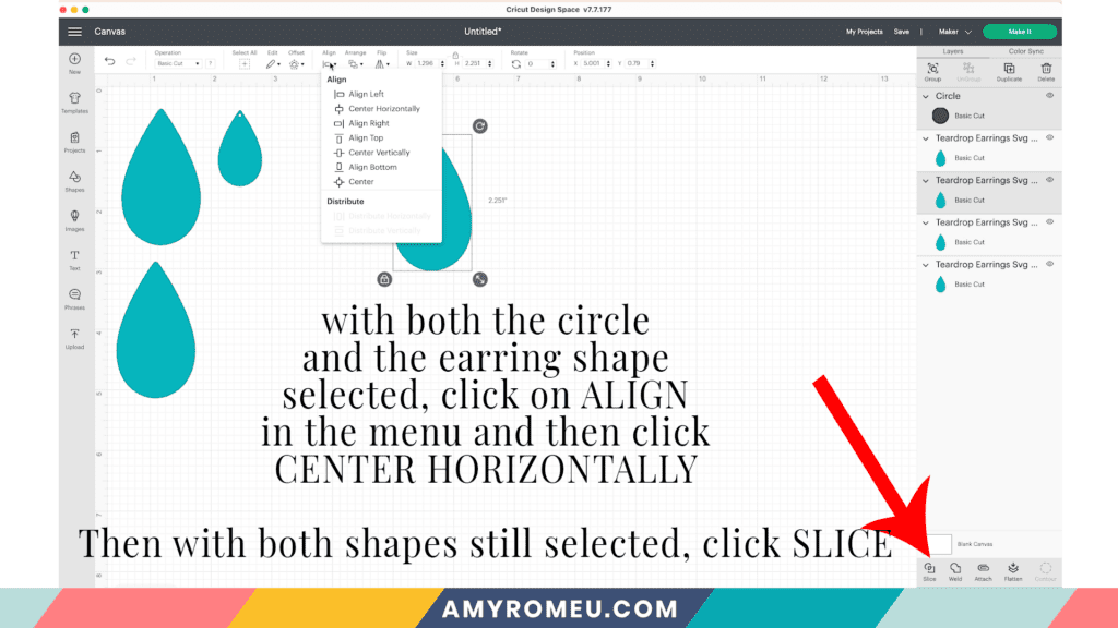 Cricut Design Space screenshot of earring holes