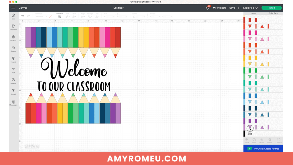 preview of back to school shadow box SVG in Cricut Design Space