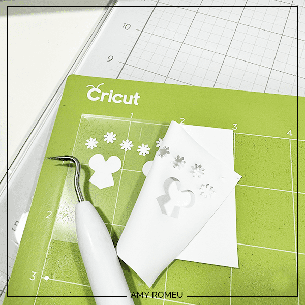 weeding white vinyl with a Cricut