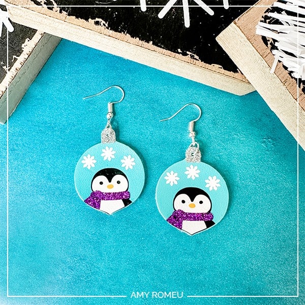 faux leather penguin earrings  made with a Cricut