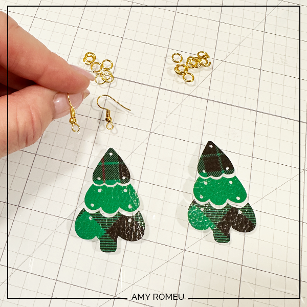 assembling faux leather connected Christmas tree earrings