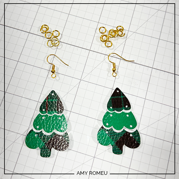 assembling faux leather connected Christmas tree earrings