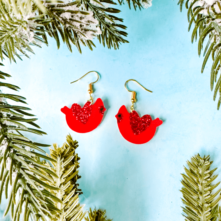 Cardinal Earrings made with Faux Leather and a Cricut