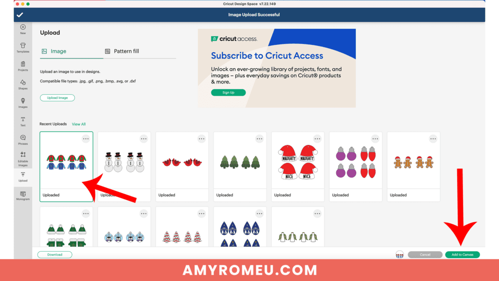 uploading Christmas Sweater earring SVG to Cricut Design Space