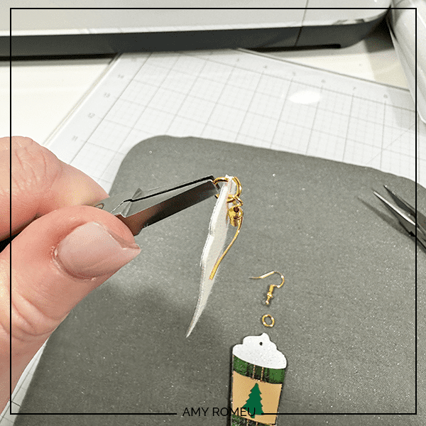 attaching earring hooks to faux leather Christmas coffee cup earrings