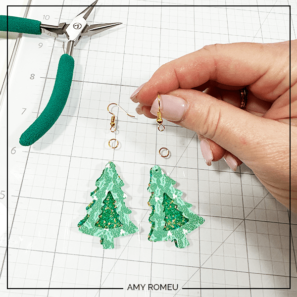 attaching earring hooks to Cricut faux leather Christmas Tree earrings