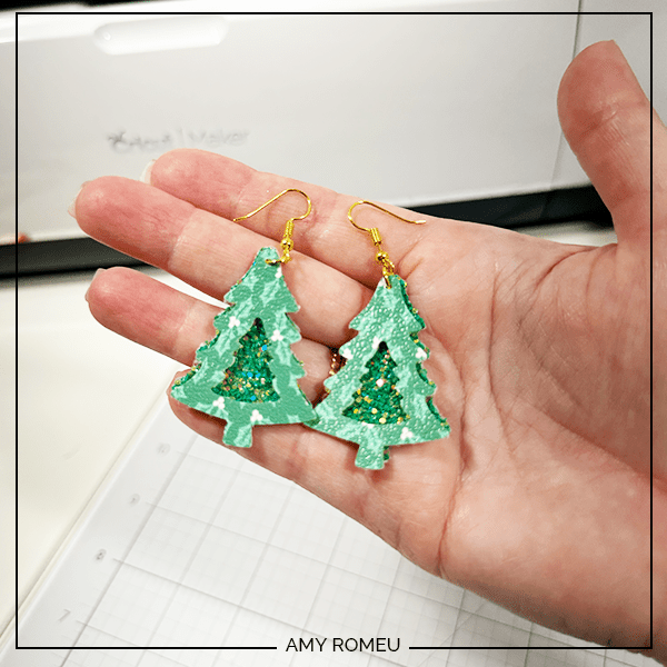 Cricut faux leather Christmas Tree earrings