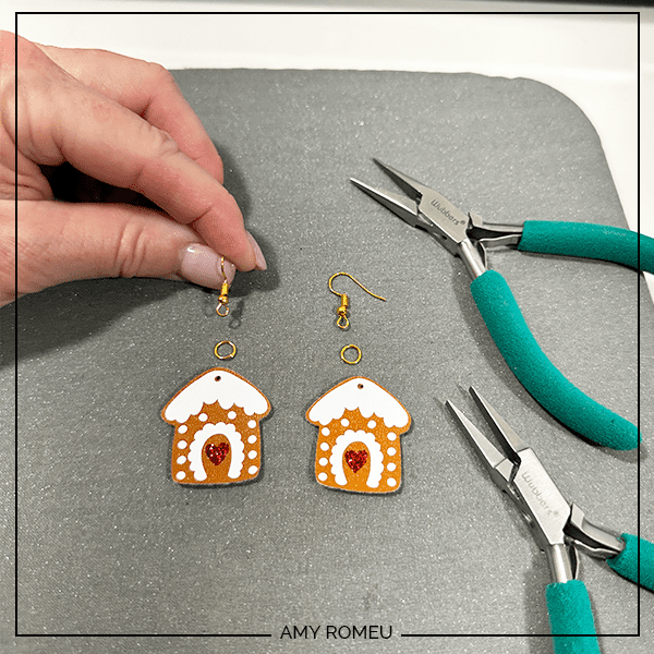 adding earring hooks to Faux Leather Gingerbread Cookie Earrings made with a Cricut