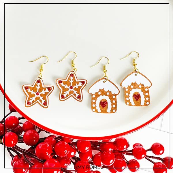 Faux Leather Gingerbread Cookie Earrings made with a Cricut