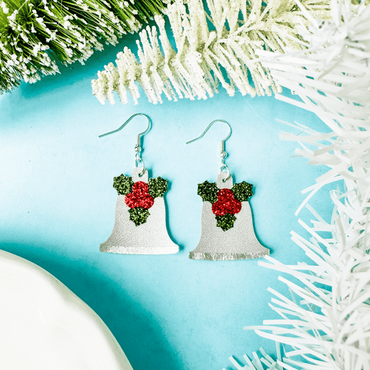 Christmas Bell Earrings made with Faux Leather and a Cricut