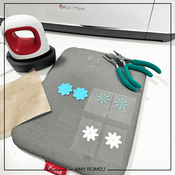 material layers for faux leather snowflake earrings made with a Cricut