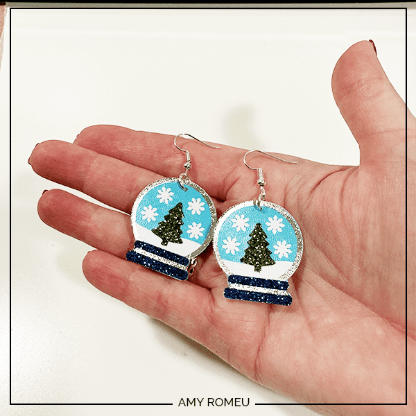 to make faux leather snow globe earrings with Cricut