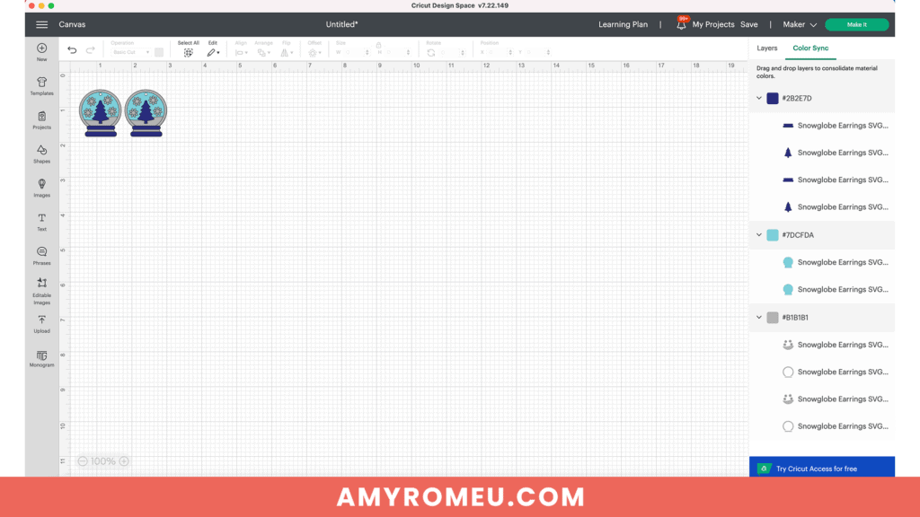 uploading earring SVG to Cricut Design Space to make faux leather snow globe earrings with Cricut