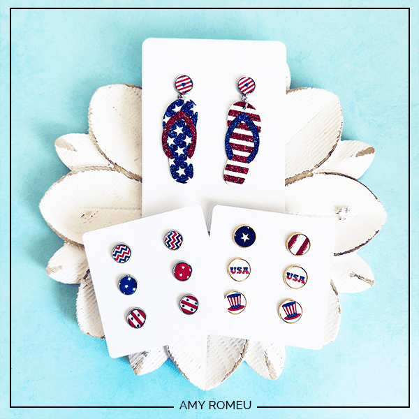 Faux leather stud earrings in patriotic colors