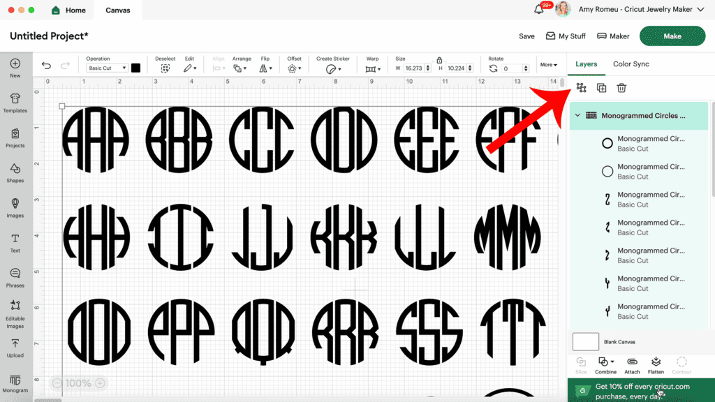 preparing to cut heat transfer vinyl for a personalized jewelry box in Cricut Design Space