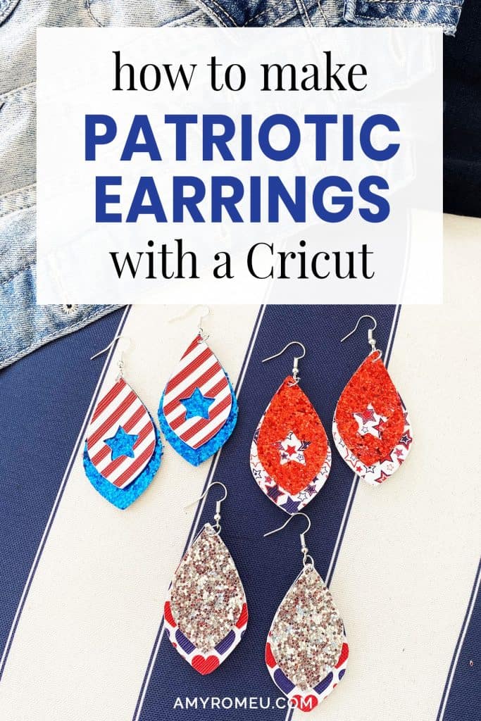 red white and blue faux leather earrings