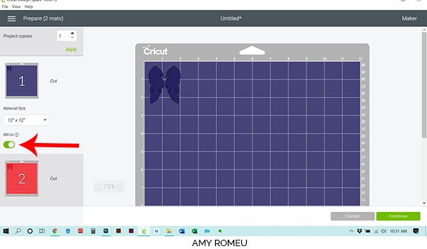 Cricut Design Space mat preview view