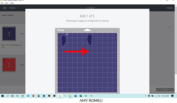 Cricut Design Space drag cutting shapes to new part of the mat