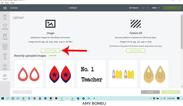 Cricut Design Space upload screen