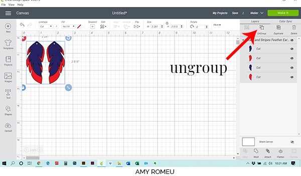 how to ungroup artwork in Cricut Design Space