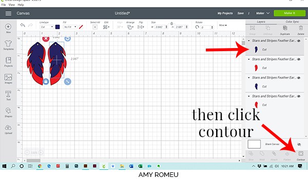 how to ungroup and contour in Cricut Design Space