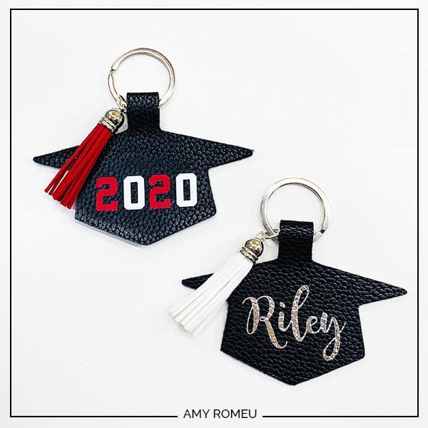 faux leather graduation keychains made from a Cricut