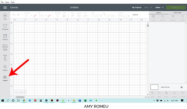 Cricut Design Space upload screen