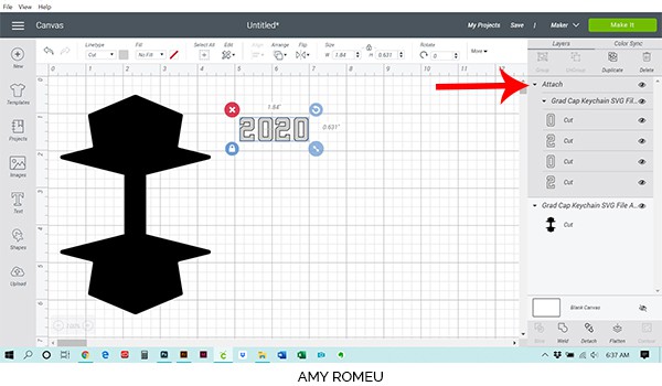 Cricut Design Space layers panel attach