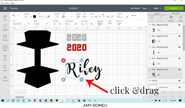drag letters closer together in Cricut Design Space