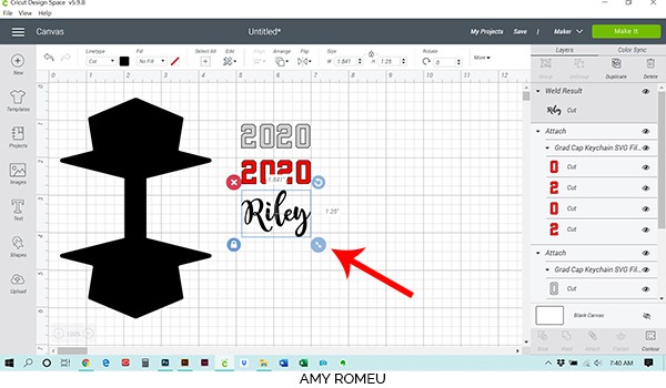 how to resize welded text in Cricut Design Space