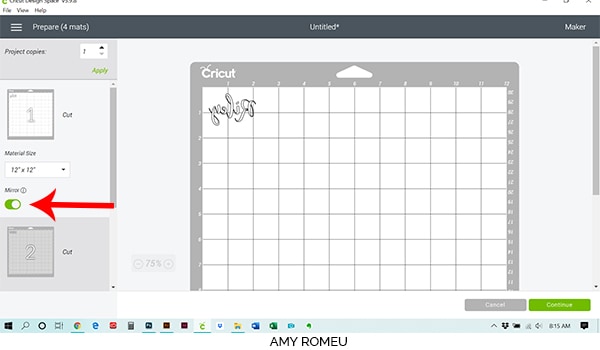mirror mats in Cricut Design Space mat preview