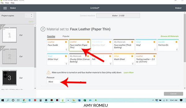 faux leather paper thin material setting Cricut Maker