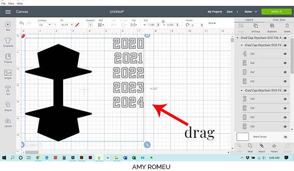 Cricut Design Space canvas view after upload