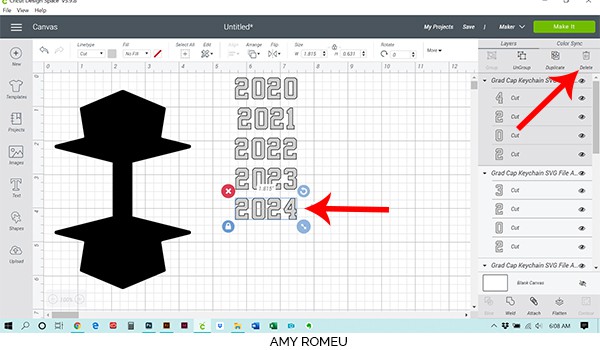 Cricut Design Space layers panel delete