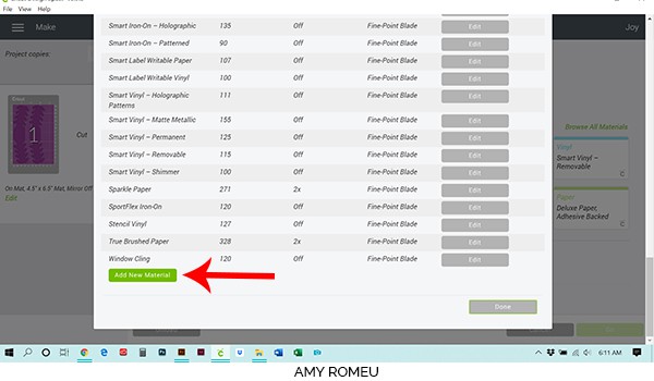 how to make custom material setting in cricut design space