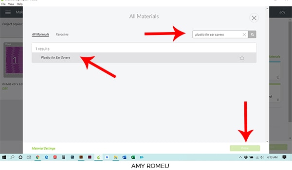selecting new custom material cricut design space screenshot