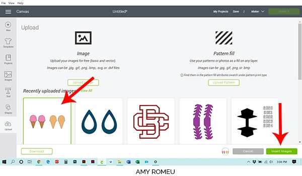 Cricut Design Space recently uploaded files screenshot