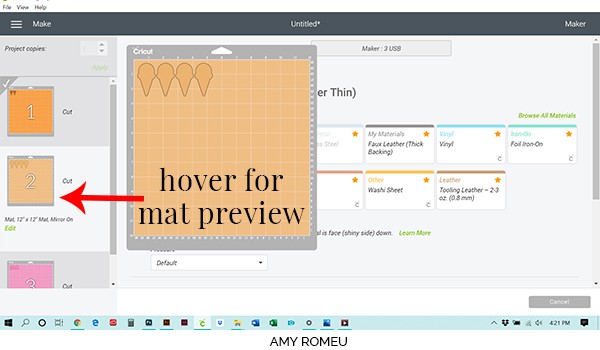 hover over mat preview screenshot in cricut design space