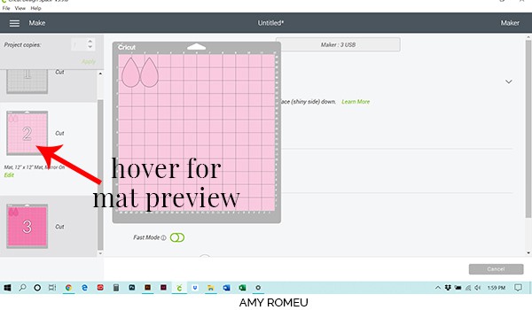 cricut design space hover for mat preview screenshot