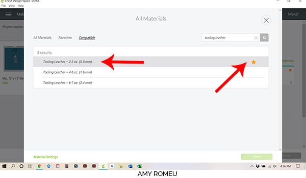 cricut design space choosing tooling leather material setting