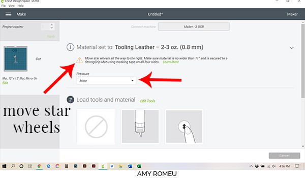 cricut design space material selections screen tooling leather