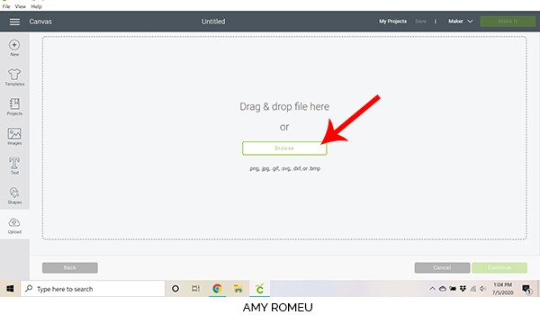 cricut design space screenshot showing upload process