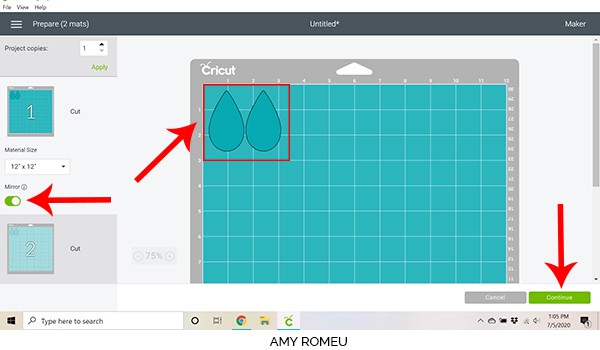 cricut design space screenshot showing mat preview screen