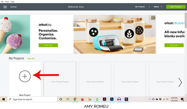 cricut design space screenshot showing how to start a new project 