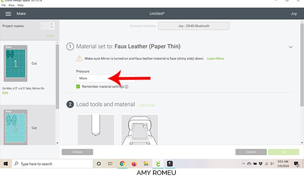 cricut joy cricut design space faux leather material setting