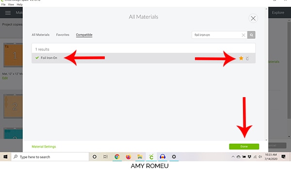 cricut design space foil iron on material selection