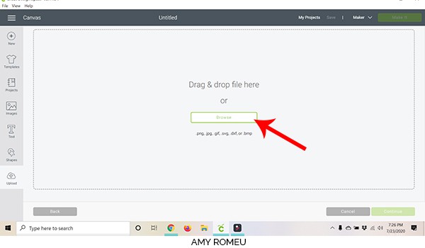 cricut design space screenshot browse for file prompt