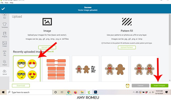 Cricut Design Space screenshot uploading process